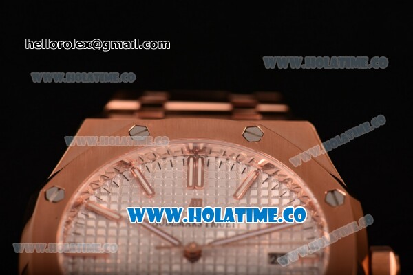 Audemars Piguet Royal Oak 41MM Clone AP Calibre 3120 Automatic Full Rose Gold with White Dial and Stick Markers (EF) - Click Image to Close